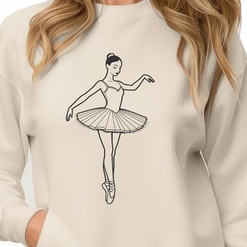 A young ballerina in a traditional tutu pose, depicted in a simplified vector design.