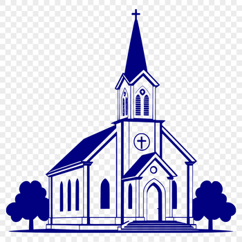 A simple vector illustration of a traditional Baptist church building.