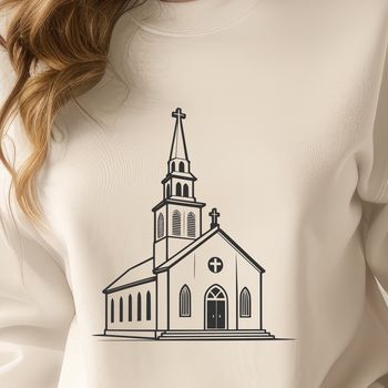 Vector illustration of a traditional Baptist church architecture with stained glass windows.