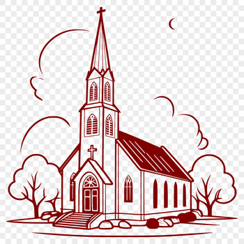 A simple illustration of a Baptist church building.