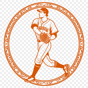 An illustration of a baseball, a sport played by players with a bat and ball.