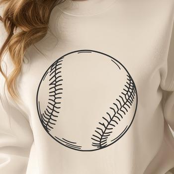 A simple illustration of a baseball with stitching and texture, suitable for vector graphics and digital designs.