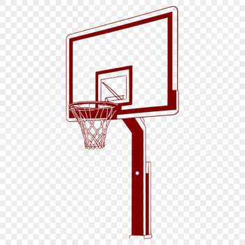 A simple illustration of a basketball with a hoop net.