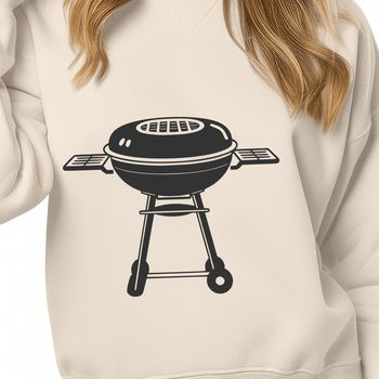 A digital illustration of a backyard BBQ grill with cooking utensils and ingredients.