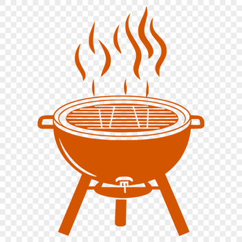 A vector illustration of a barbecue setup with grill and cooking utensils.