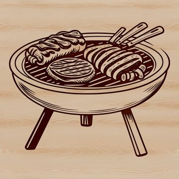 A graphic illustration of a traditional outdoor grill setup, ideal for vector art and design projects.