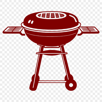 A graphic illustration of a barbecue grill with cooking elements.