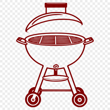 A illustration of a backyard barbecue setup with a grill, utensils, and plates.