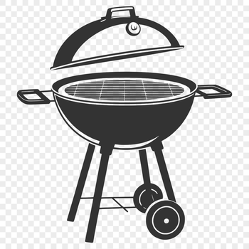 A graphic representation of a BBQ setup, featuring a grill and cooking utensils, suitable for vector art and design projects.