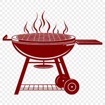 A digital illustration of a barbecue grill with various cooking utensils and ingredients.