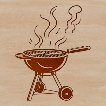 An illustration of a BBQ grill with food being cooked on the grill, suitable for vector design.