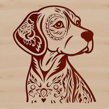 A detailed illustration of a beagle's head, showcasing its facial features.