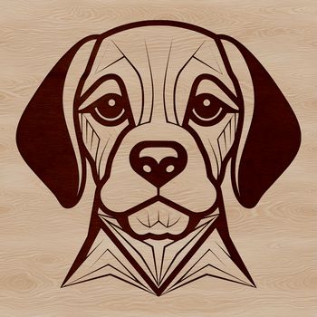 A close-up image of a Beagle's head, featuring a brown and white breed dog with floppy ears.
