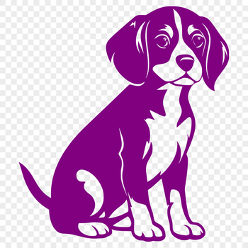 A vector graphic design featuring a realistic depiction of a beagle in a seated position.