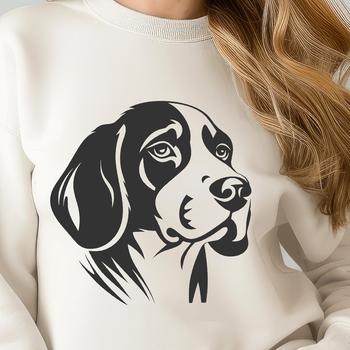 A portrait of a Beagle's head with distinct features and expression.