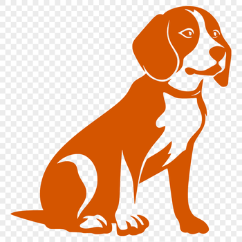 A full-body illustration of a sitting Beagle dog with detailed features.