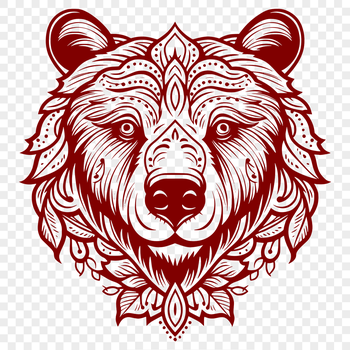 A detailed, hand-drawn bear head with intricate design elements, suitable for digital crafting and vector art.