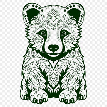 Ornate illustration of a bear in a sitting position, showcasing intricate design details.