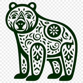 A detailed illustration of a standing bear with intricate designs and ornaments.