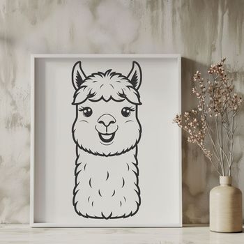 A detailed illustration of a South American alpaca in profile.