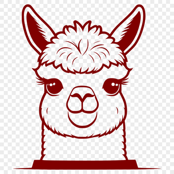 A high-resolution vector illustration of a curious alpaca peeking out from behind a tree.