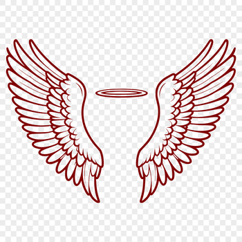 A pair of delicate, curved angel wings with a subtle halo, designed as a vector graphic for digital use.