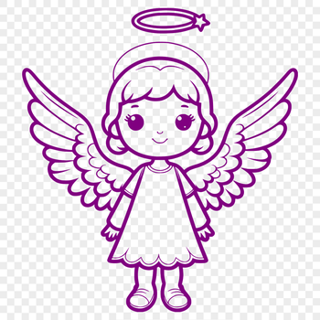 A minimalist illustration of a white-winged angel with a gentle expression.