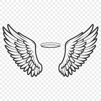 A pair of vector angel wings with a halo, ideal for use in digital design projects.