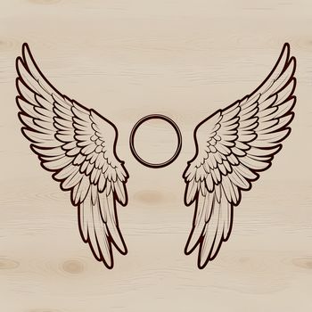 Illustrated angel wings with a subtle halo, suitable for vector art projects.