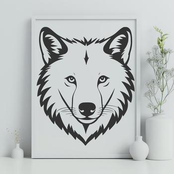 A digital illustration of a wolf's head with sharp features and fur texture.