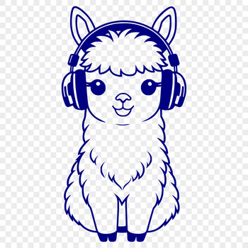 An illustration of a South American camelid with soft fur, featuring a pair of headphones on its head.