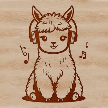 A high-quality digital illustration of a happy alpaca wearing headphones.