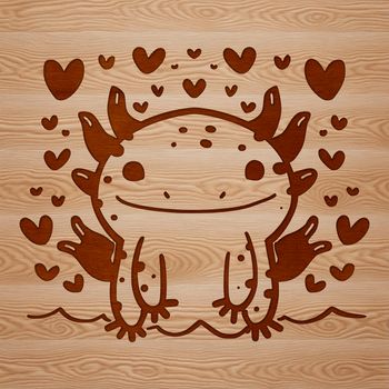 A digital illustration of a salamander with love hearts surrounding it, suitable for vector design.