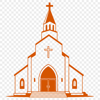 A detailed illustration of a traditional Baptist church exterior with a steeple and cross.