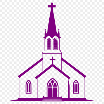A traditional Baptist church building with a steepled roof, designed in vector format.