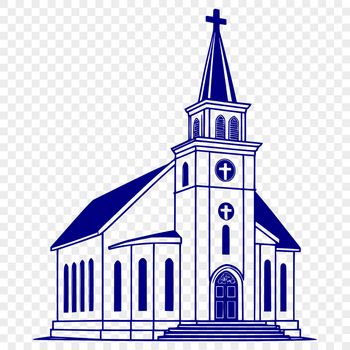 A stylized illustration of a traditional Baptist church building with a steeple and columns.