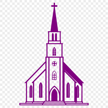A 2D illustration of an exterior view of a traditional Baptist church building.
