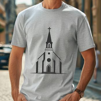 A detailed illustration of a traditional Baptist church building with a simple architectural design.