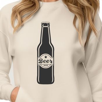 A digital illustration of a glass bottle with a beer inside.