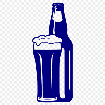 A illustration of a beer glass with a bottle in the background.