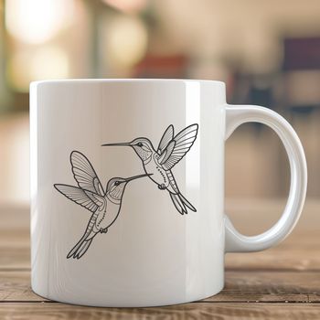 A colorful illustration of a hummingbird in flight, with intricate details and delicate features.