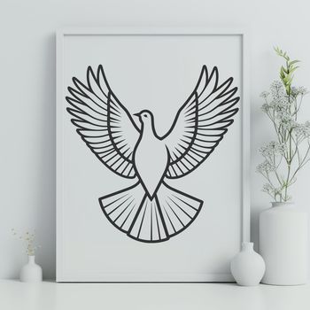 A simple illustration of a dove in flight, suitable for use as clip art or vector design element.