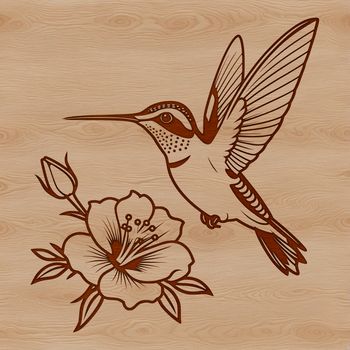 A colorful hummingbird perched on a floral branch, ideal for vector art and cutting machine projects.