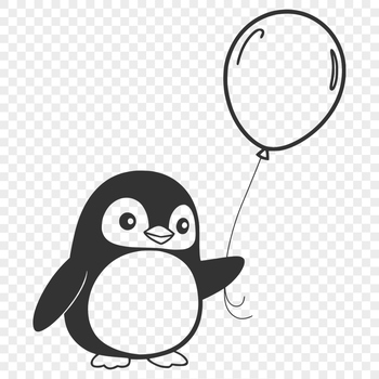 A black-and-white illustration of a penguin standing on its feet, with relevant details depicted in simple lines.