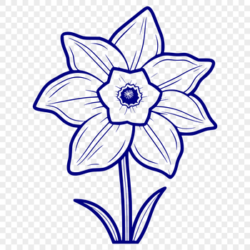 A stylized illustration of a daffodil flower with long stem and trumpet-shaped petals.