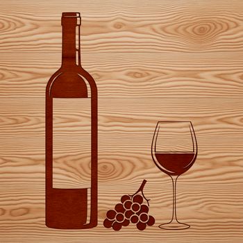 A vector illustration of a wine glass filled with red wine on a table.