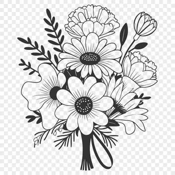 A stylized bouquet of flowers in various colors, suitable for wedding decorations or Mothers Day arrangements.