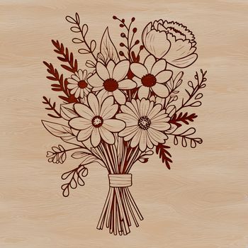 A vector design of a floral bouquet featuring various types of flowers.