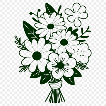 A stylized bouquet of flowers in various colors and shapes, suitable for vector art designs.