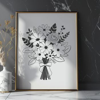 A colorful arrangement of various flowers tied together with greenery.